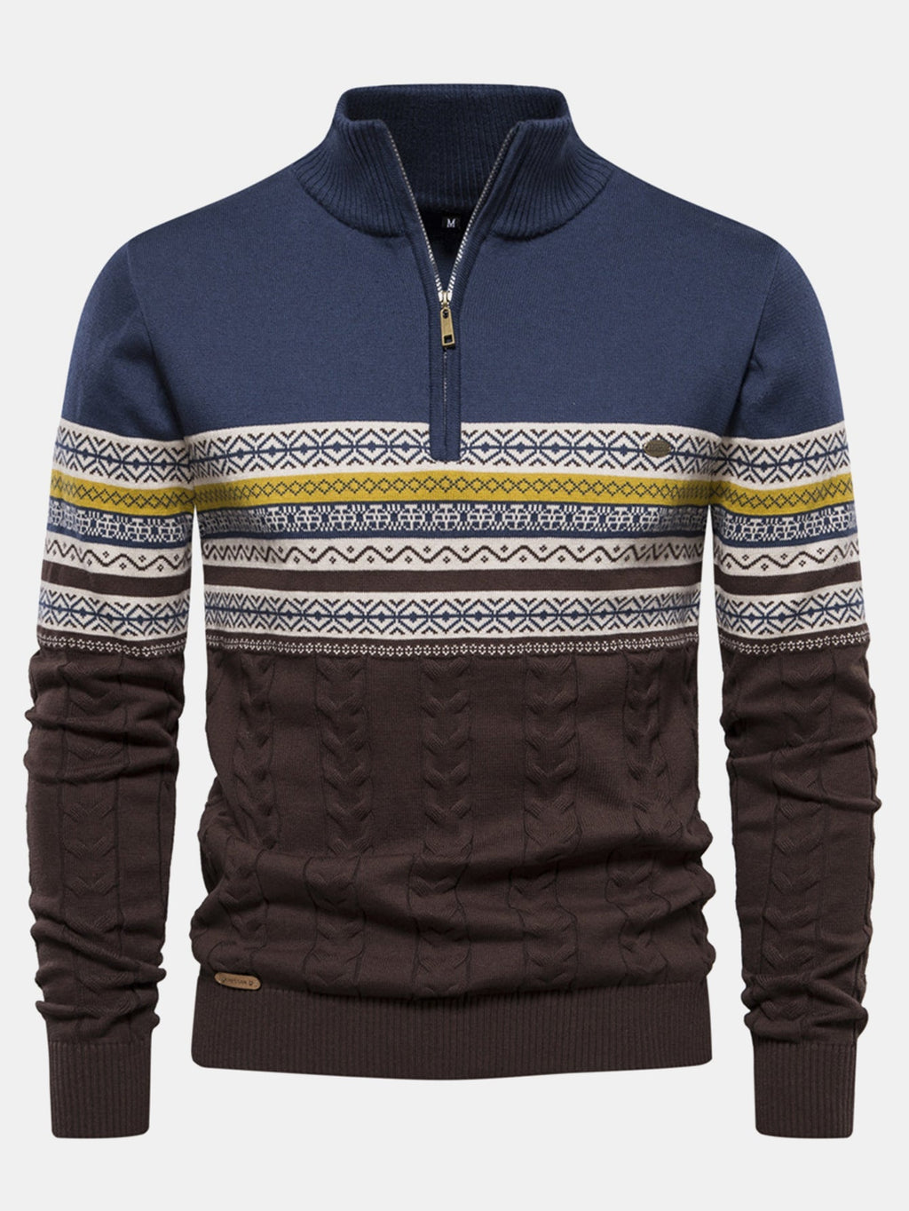 Lincoln - Contrast Pattern Jacquard Quarter-Zip Sweater