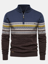 Lincoln - Contrast Pattern Jacquard Quarter-Zip Sweater