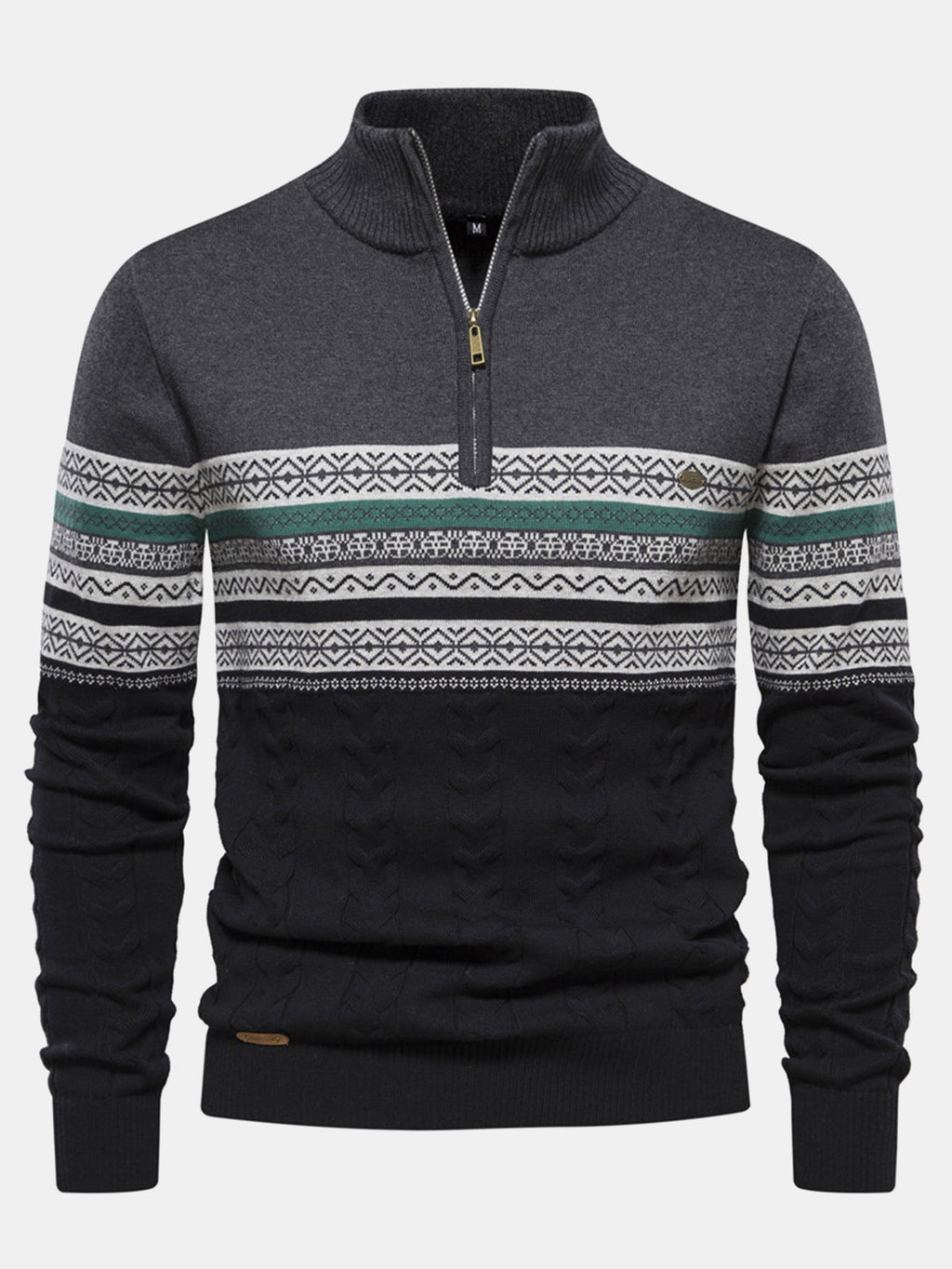 Lincoln - Contrast Pattern Jacquard Quarter-Zip Sweater
