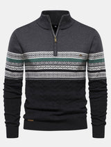 Lincoln - Contrast Pattern Jacquard Quarter-Zip Sweater