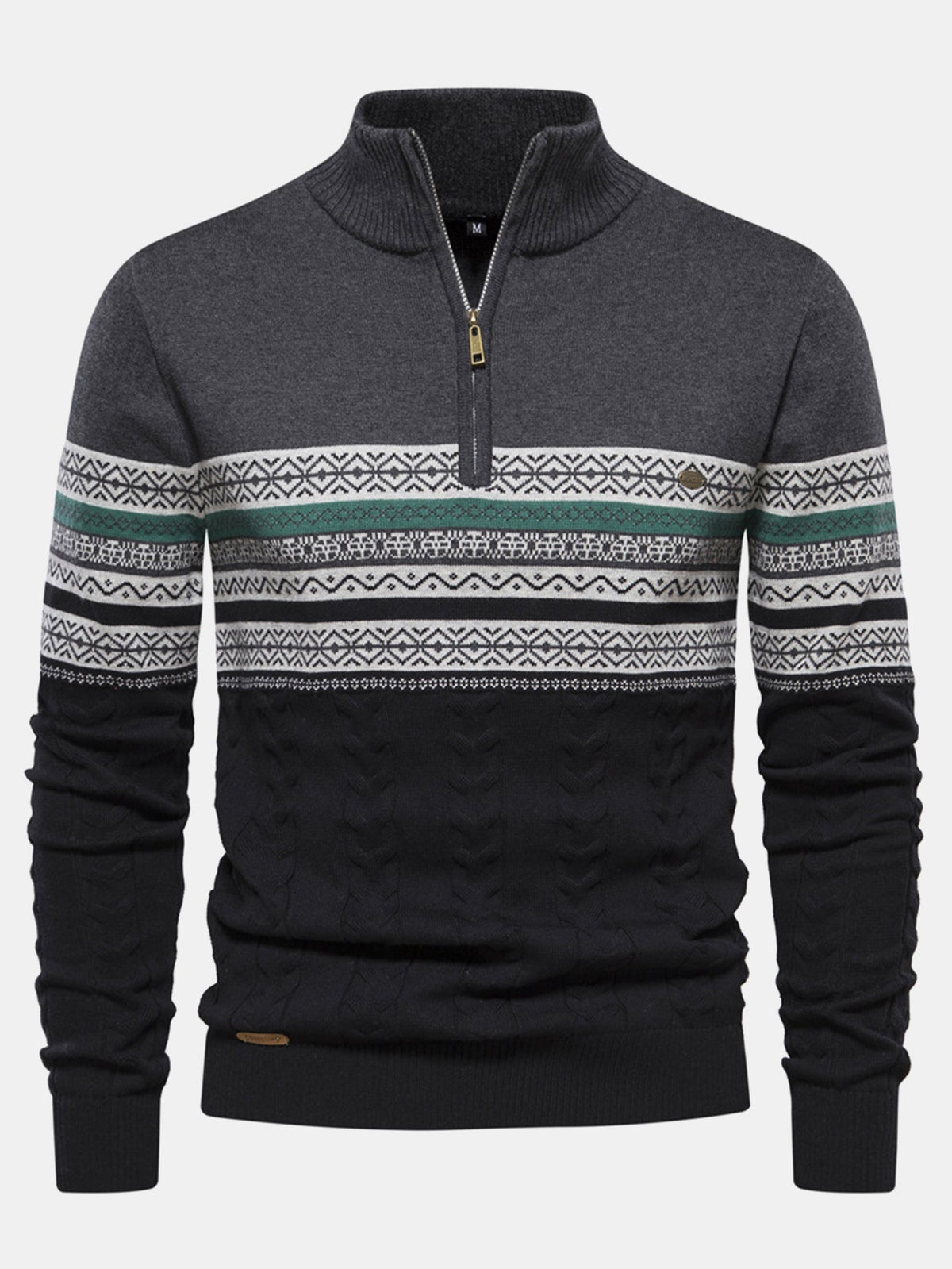 Lincoln - Contrast Pattern Jacquard Quarter-Zip Sweater