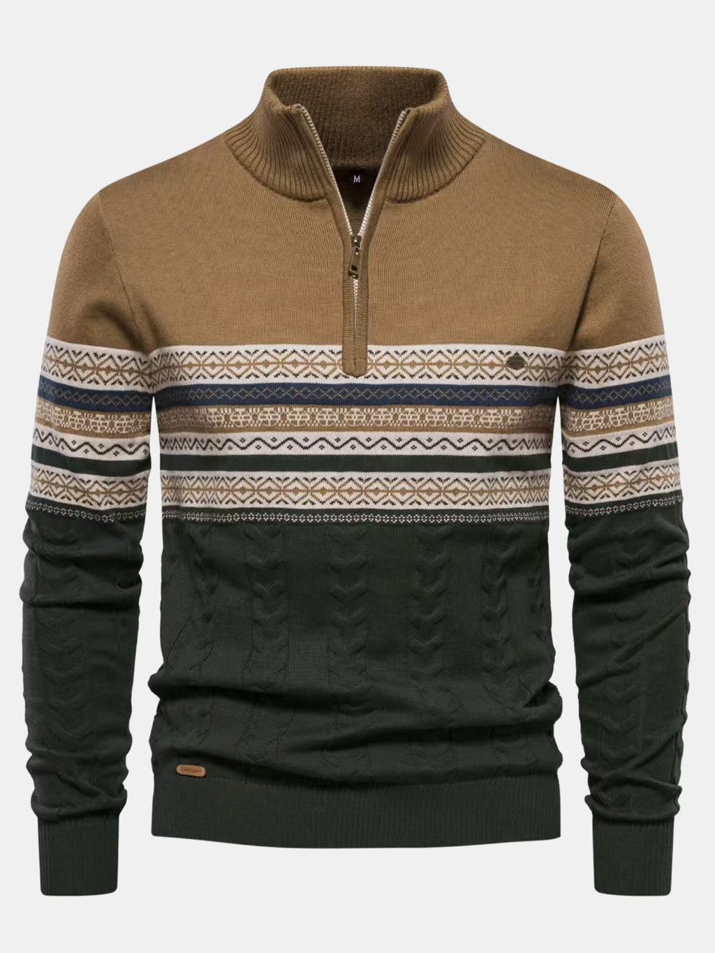 Lincoln - Contrast Pattern Jacquard Quarter-Zip Sweater
