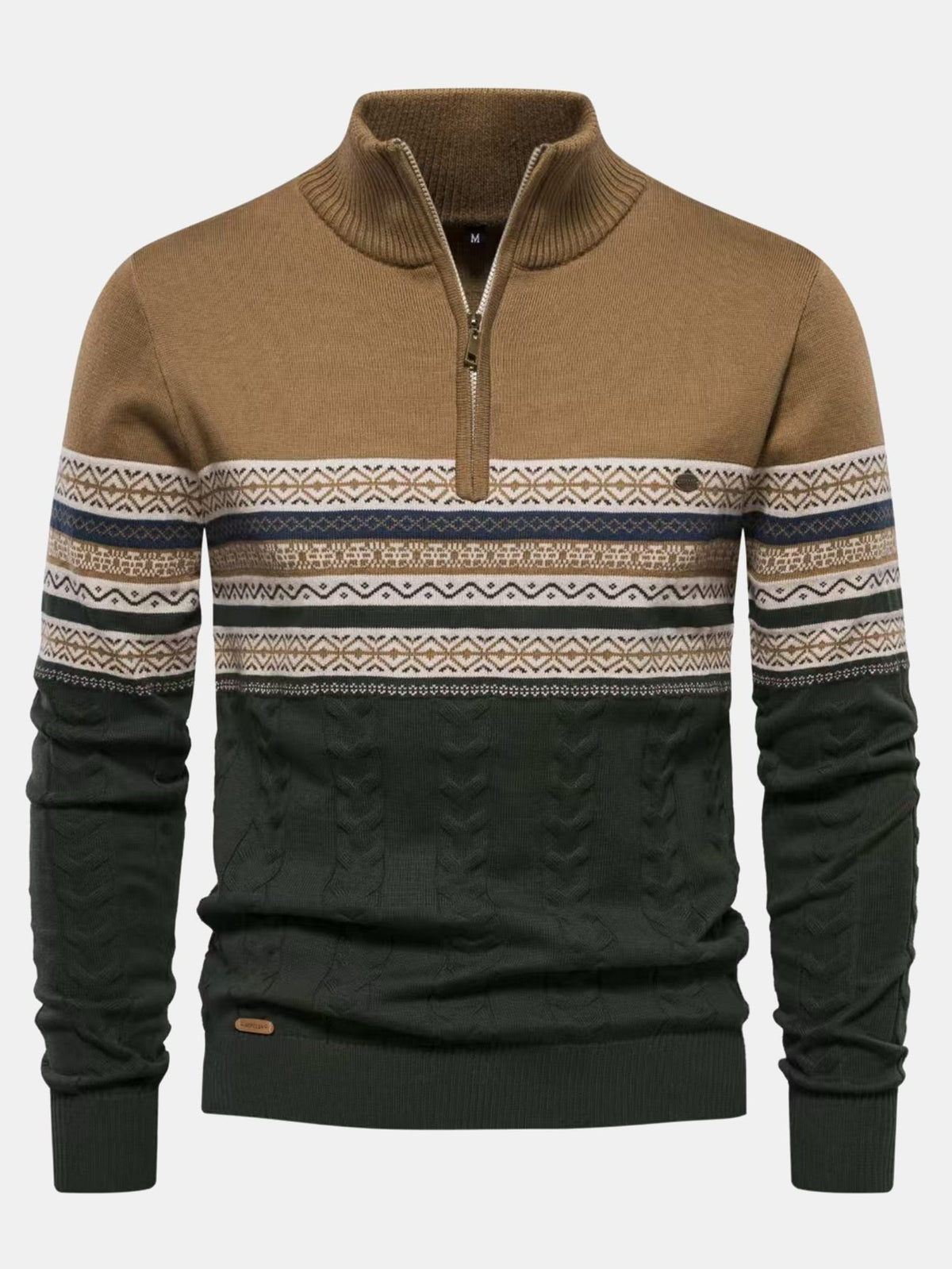 Lincoln - Contrast Pattern Jacquard Quarter-Zip Sweater