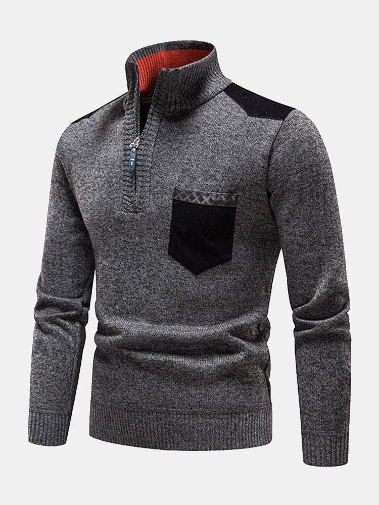 Malcolm - Contrast Pocket Panel Half-Zip Sweater