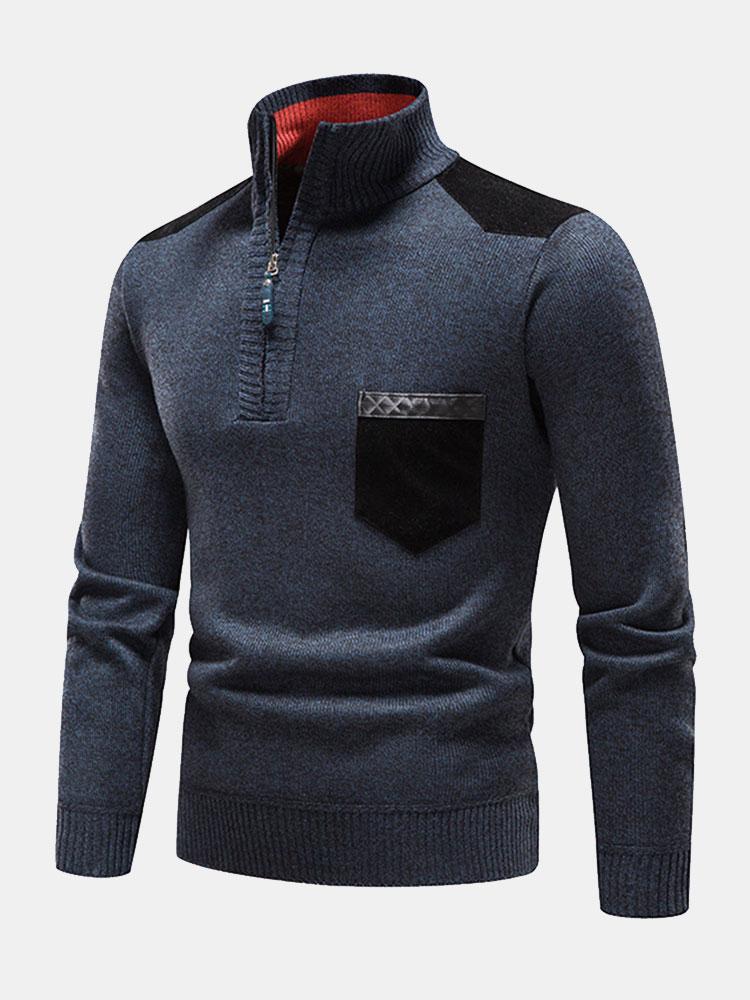Malcolm - Contrast Pocket Panel Half-Zip Sweater