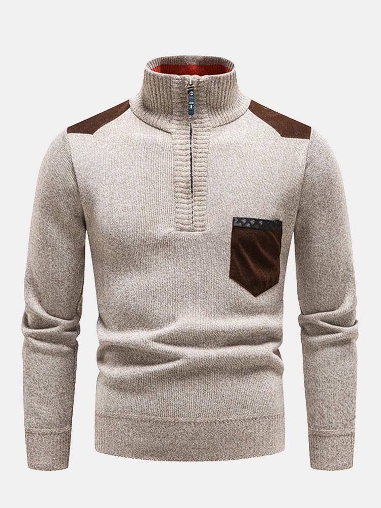 Malcolm - Contrast Pocket Panel Half-Zip Sweater