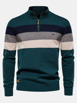 Miles - Contrast Striped Quarter-Zip Sweater