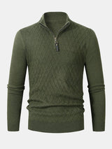 Silas - Checked Stand Collar Quarter-Zip Sweater