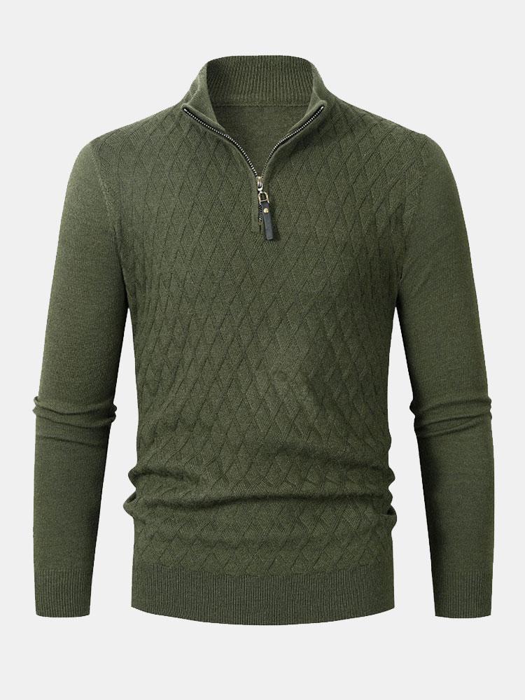 Silas - Checked Stand Collar Quarter-Zip Sweater