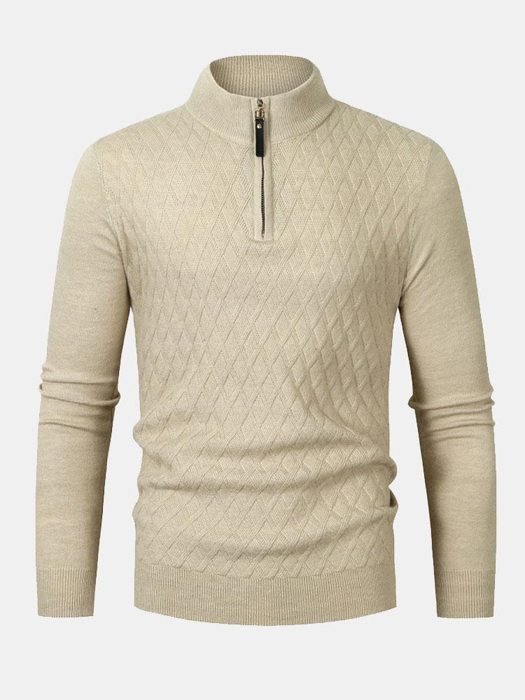 Silas - Checked Stand Collar Quarter-Zip Sweater