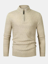 Silas - Checked Stand Collar Quarter-Zip Sweater
