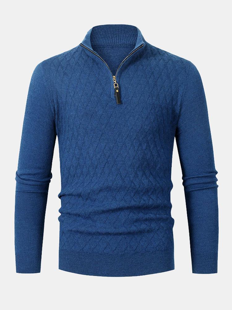 Silas - Checked Stand Collar Quarter-Zip Sweater
