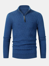 Silas - Checked Stand Collar Quarter-Zip Sweater