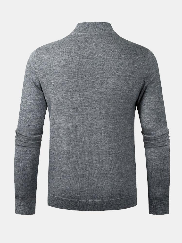 Silas - Checked Stand Collar Quarter-Zip Sweater