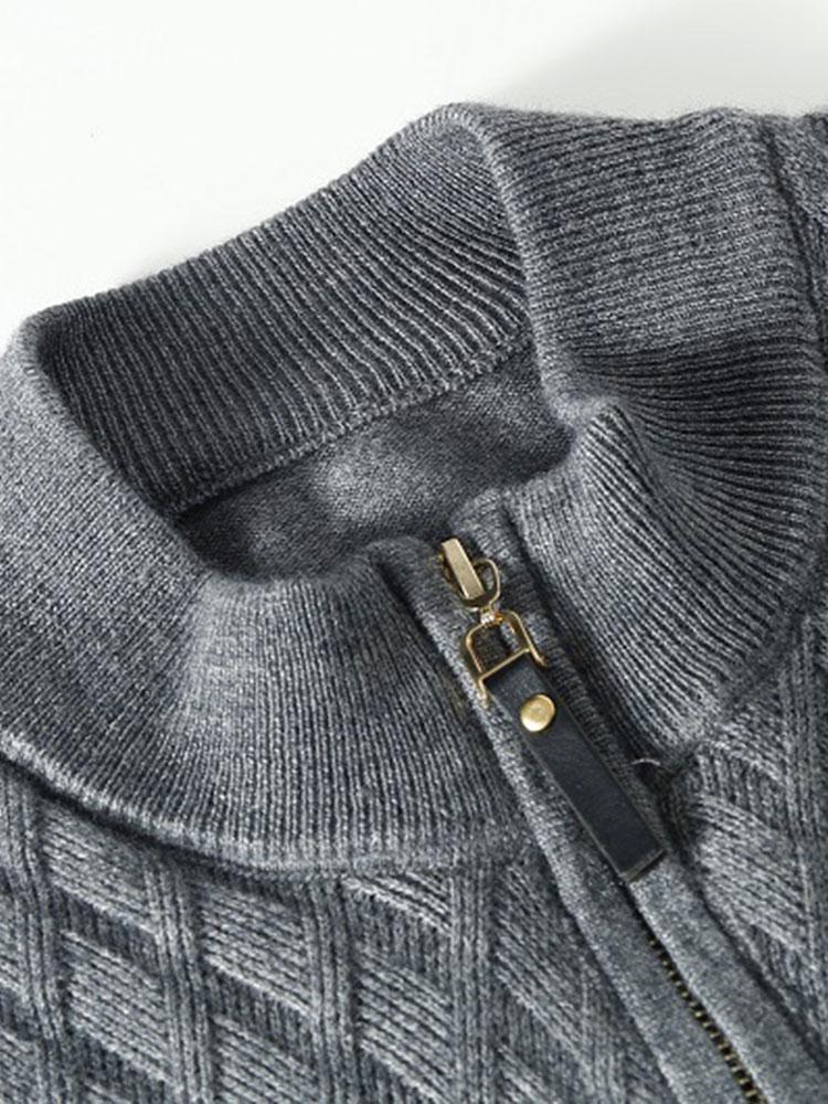 Silas - Checked Stand Collar Quarter-Zip Sweater