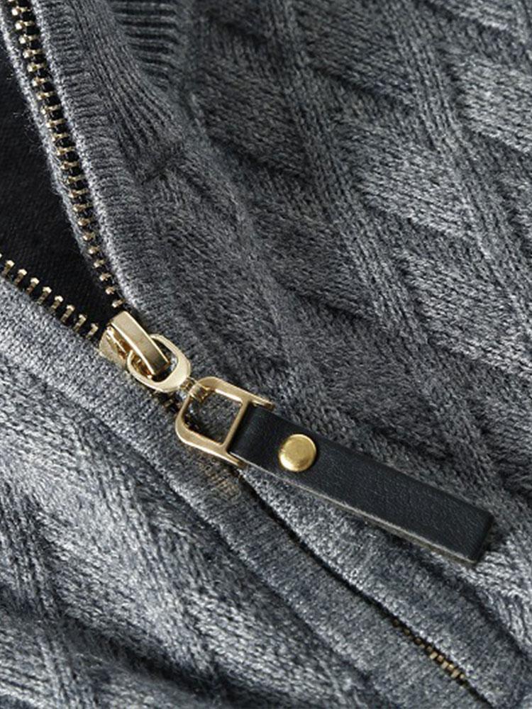 Silas - Checked Stand Collar Quarter-Zip Sweater