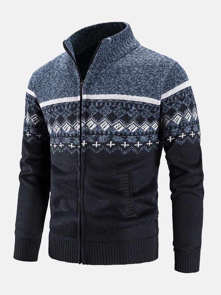 Weston - Geometric Print Zip Sweater