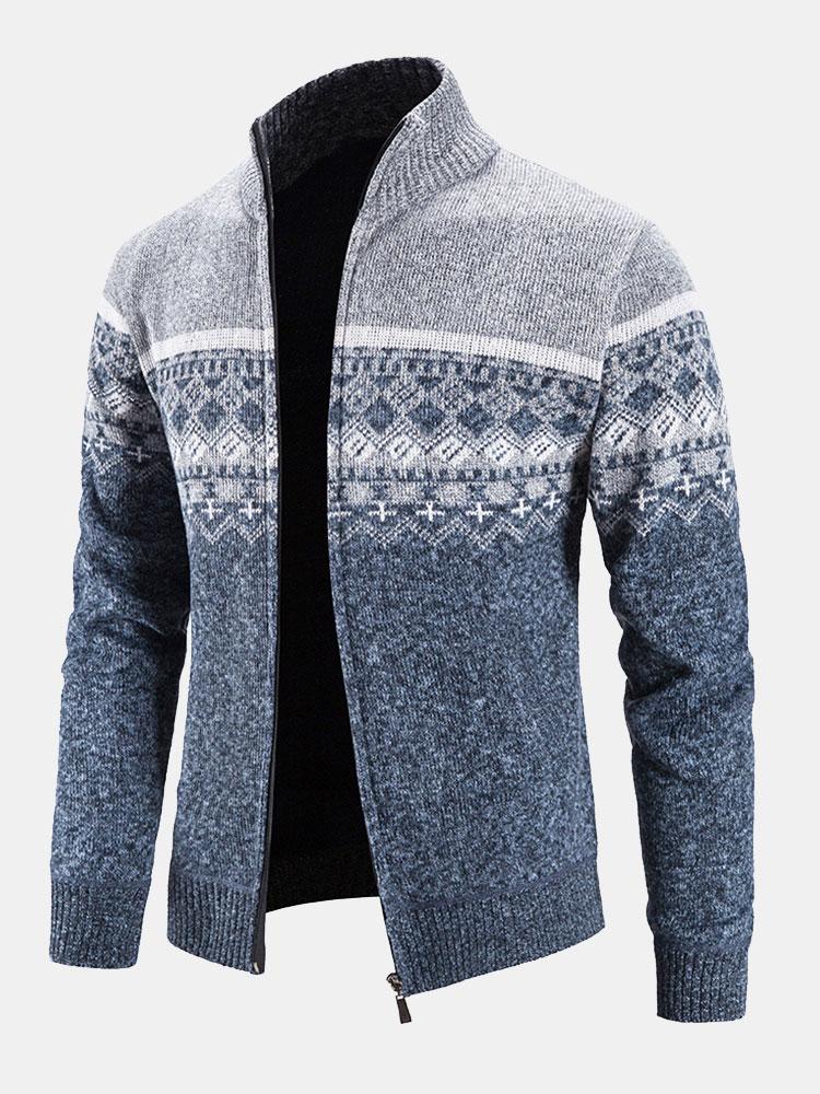 Weston - Geometric Print Zip Sweater
