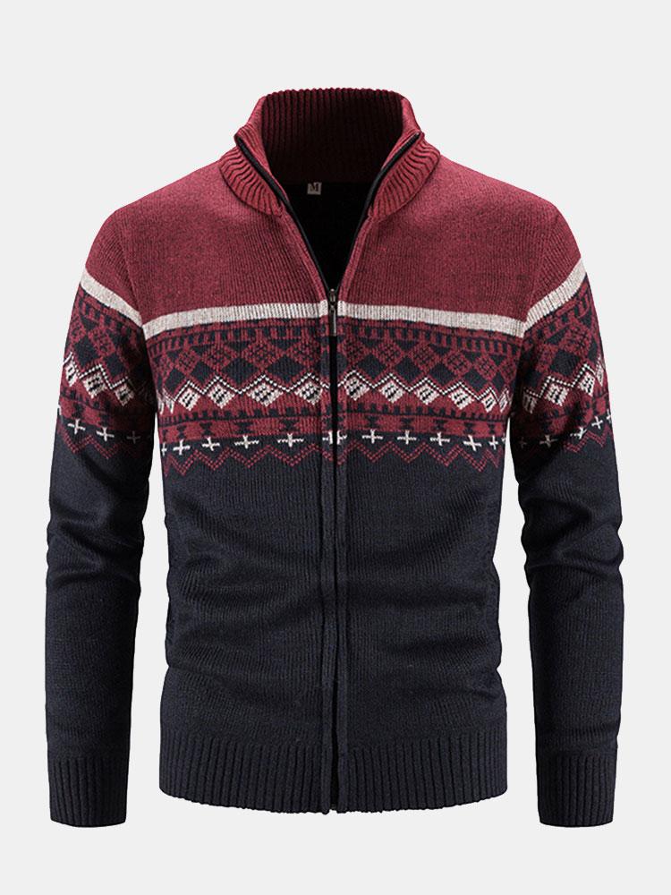 Weston - Geometric Print Zip Sweater