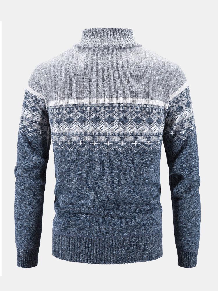 Weston - Geometric Print Zip Sweater