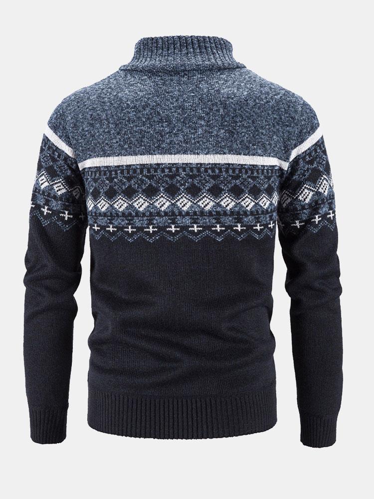 Weston - Geometric Print Zip Sweater