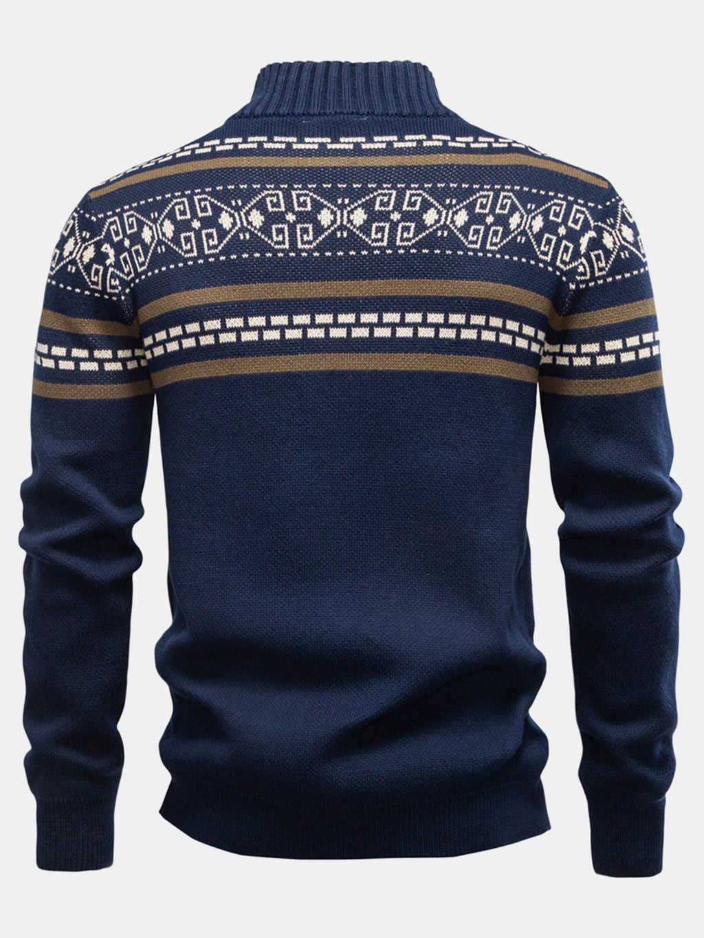 Callum - Geometric Jacquard Stand Collar Zip Sweater