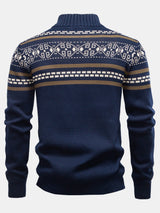 Callum - Geometric Jacquard Stand Collar Zip Sweater