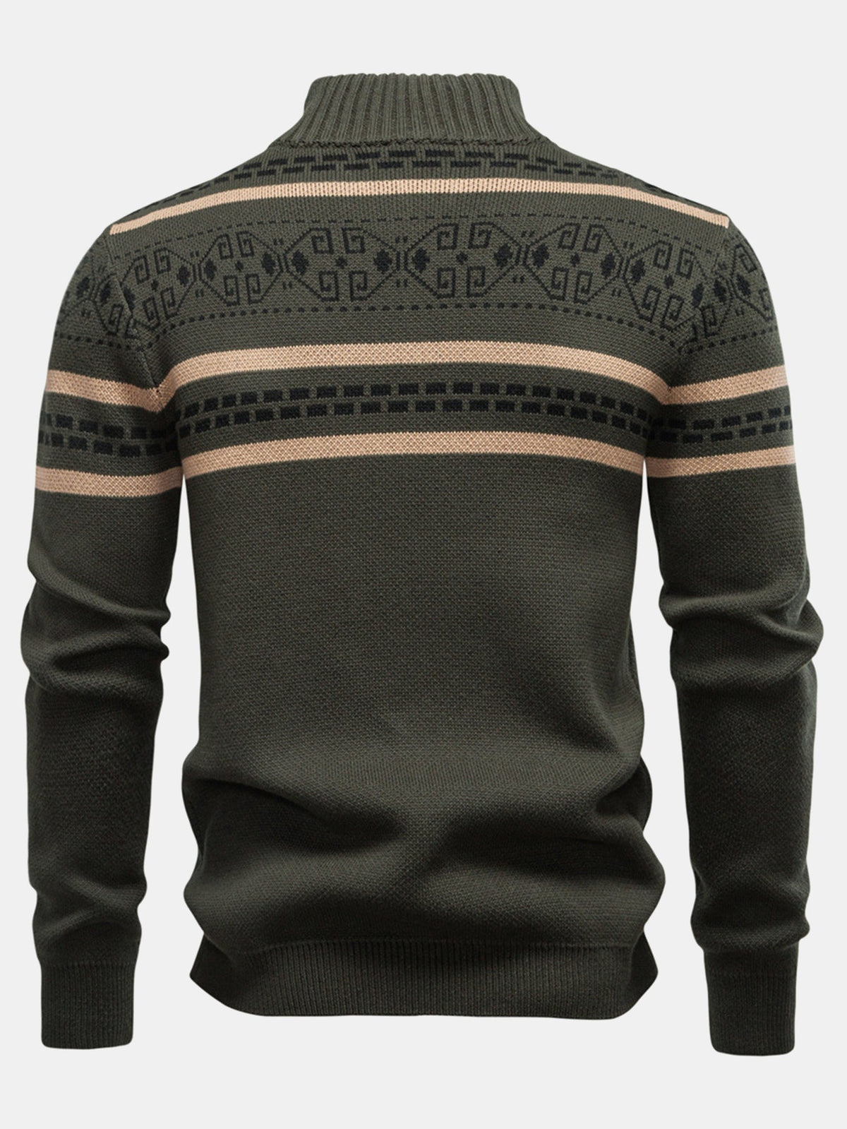 Callum - Geometric Jacquard Stand Collar Zip Sweater