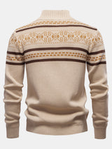 Callum - Geometric Jacquard Stand Collar Zip Sweater