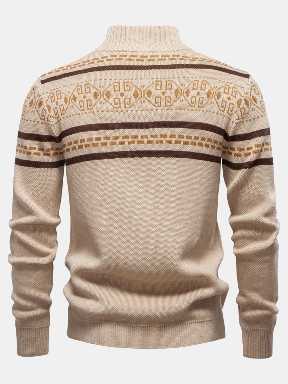 Callum - Geometric Jacquard Stand Collar Zip Sweater
