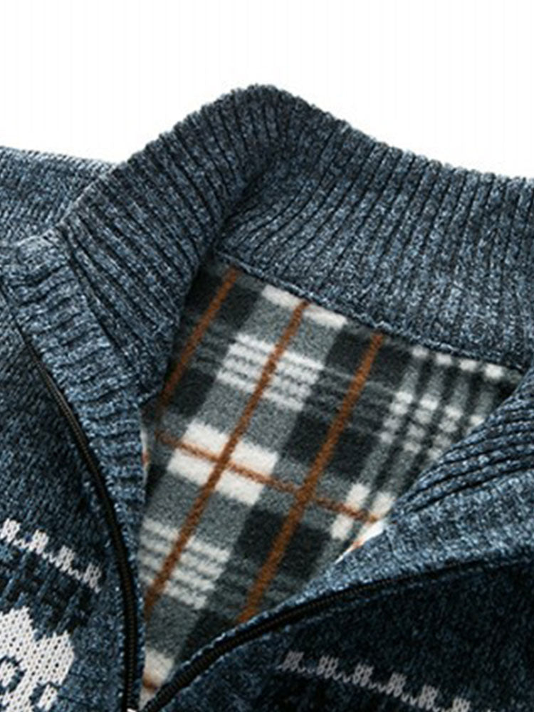 Declan - Geometric Pattern Zip Sweater