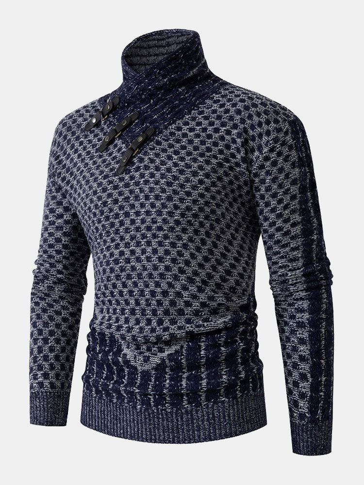 Fraser - Jacquard Knit Turtleneck with Leather Buckle Details