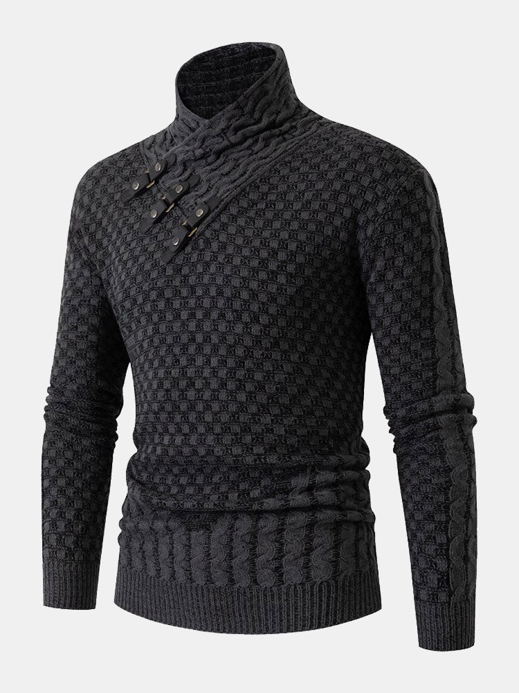 Fraser - Jacquard Knit Turtleneck with Leather Buckle Details