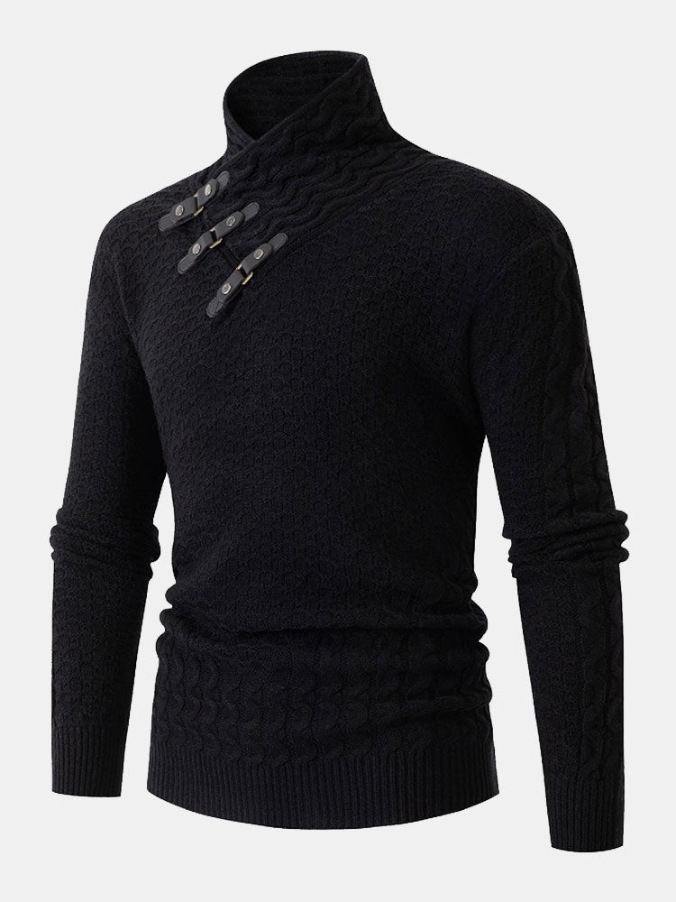 Fraser - Jacquard Knit Turtleneck with Leather Buckle Details