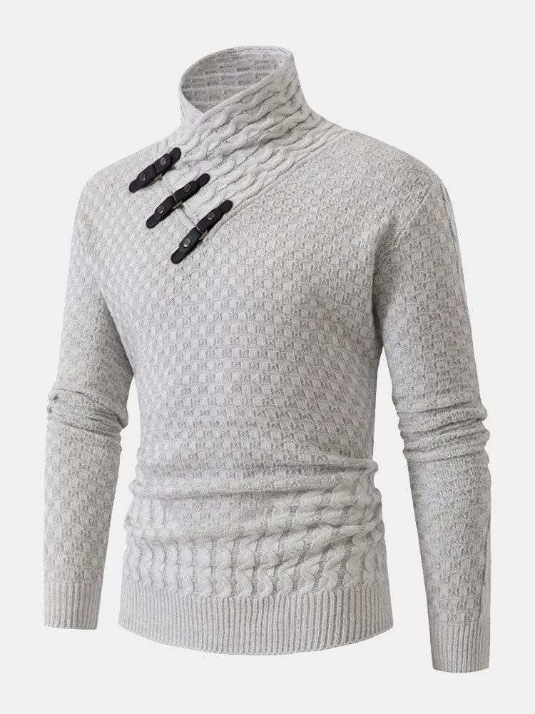 Fraser - Jacquard Knit Turtleneck with Leather Buckle Details