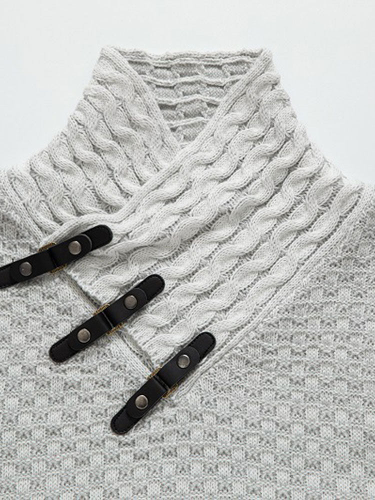 Fraser - Jacquard Knit Turtleneck with Leather Buckle Details