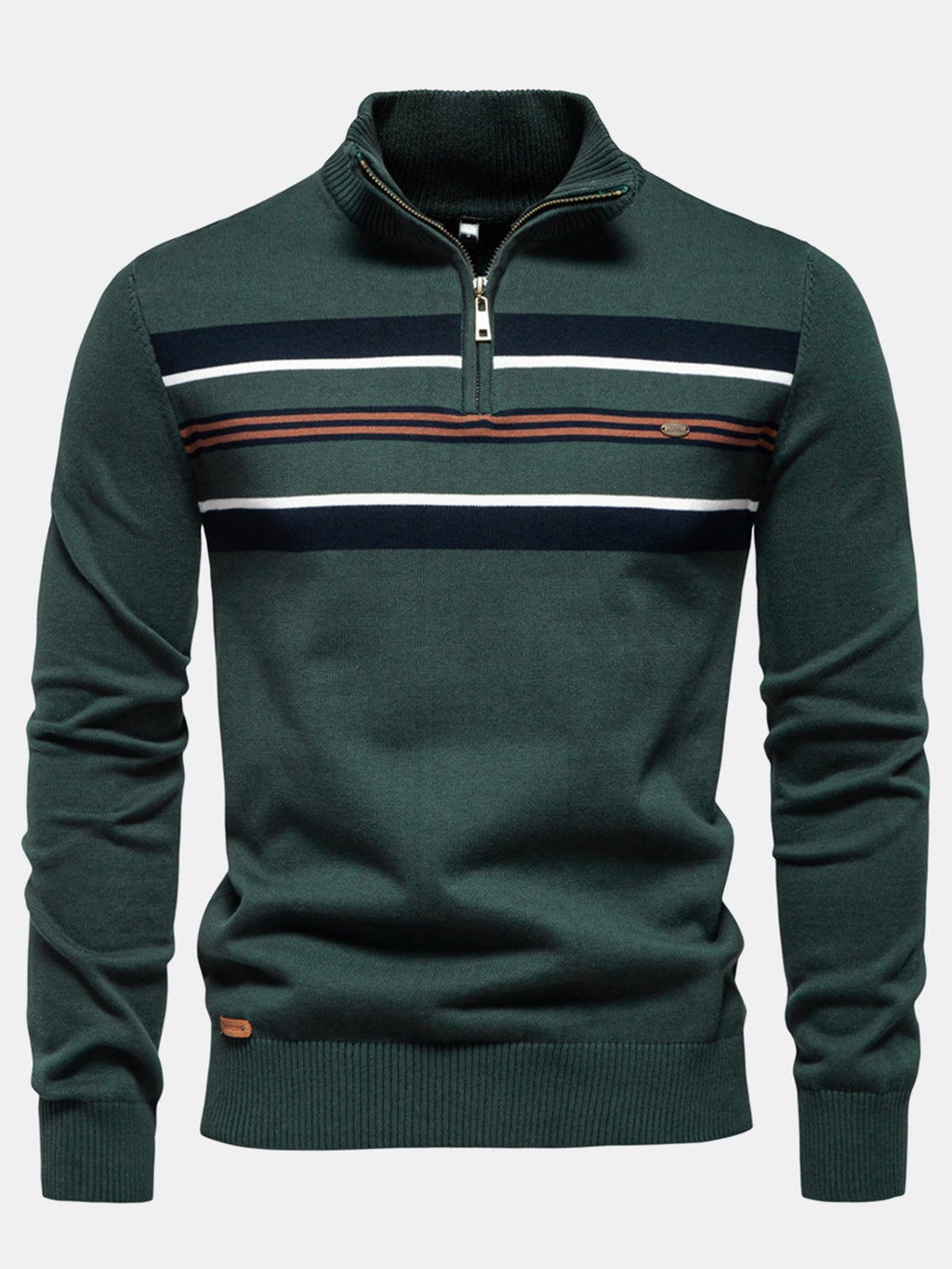 Rhys - Striped Stretch Cotton Quarter-Zip Sweater