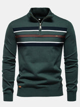 Rhys - Striped Stretch Cotton Quarter-Zip Sweater