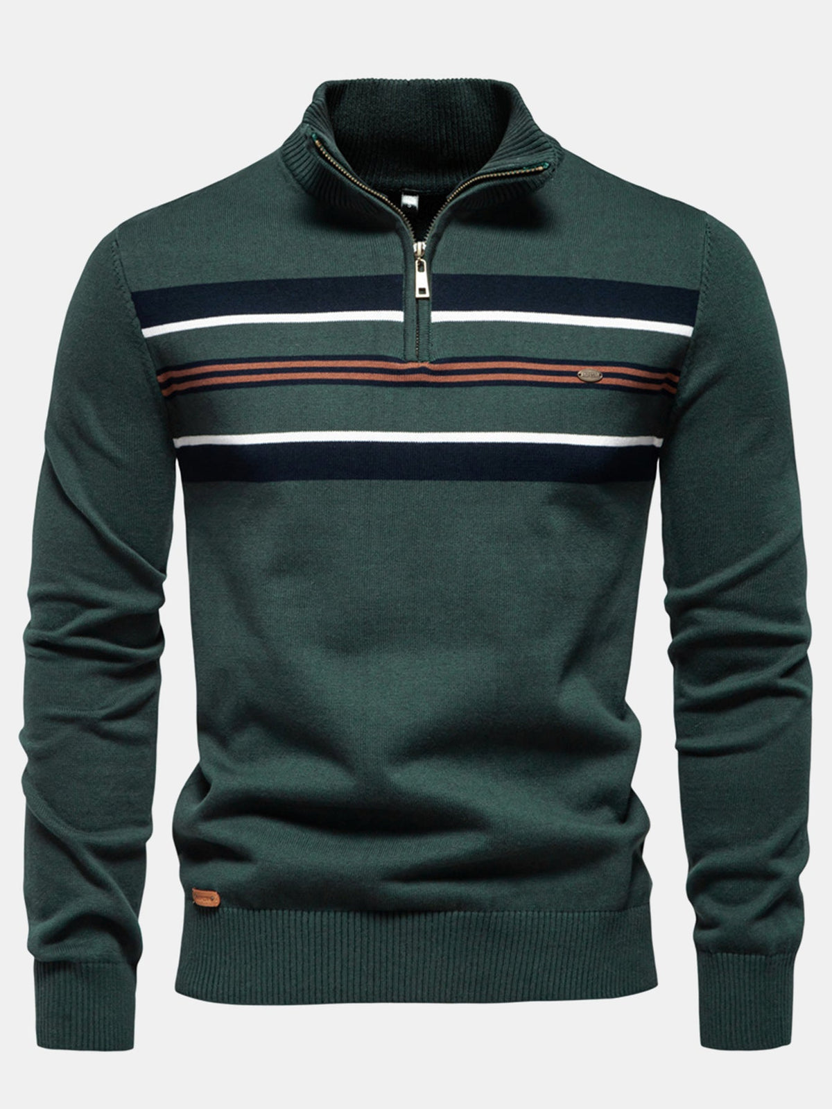 Rhys - Striped Stretch Cotton Quarter-Zip Sweater