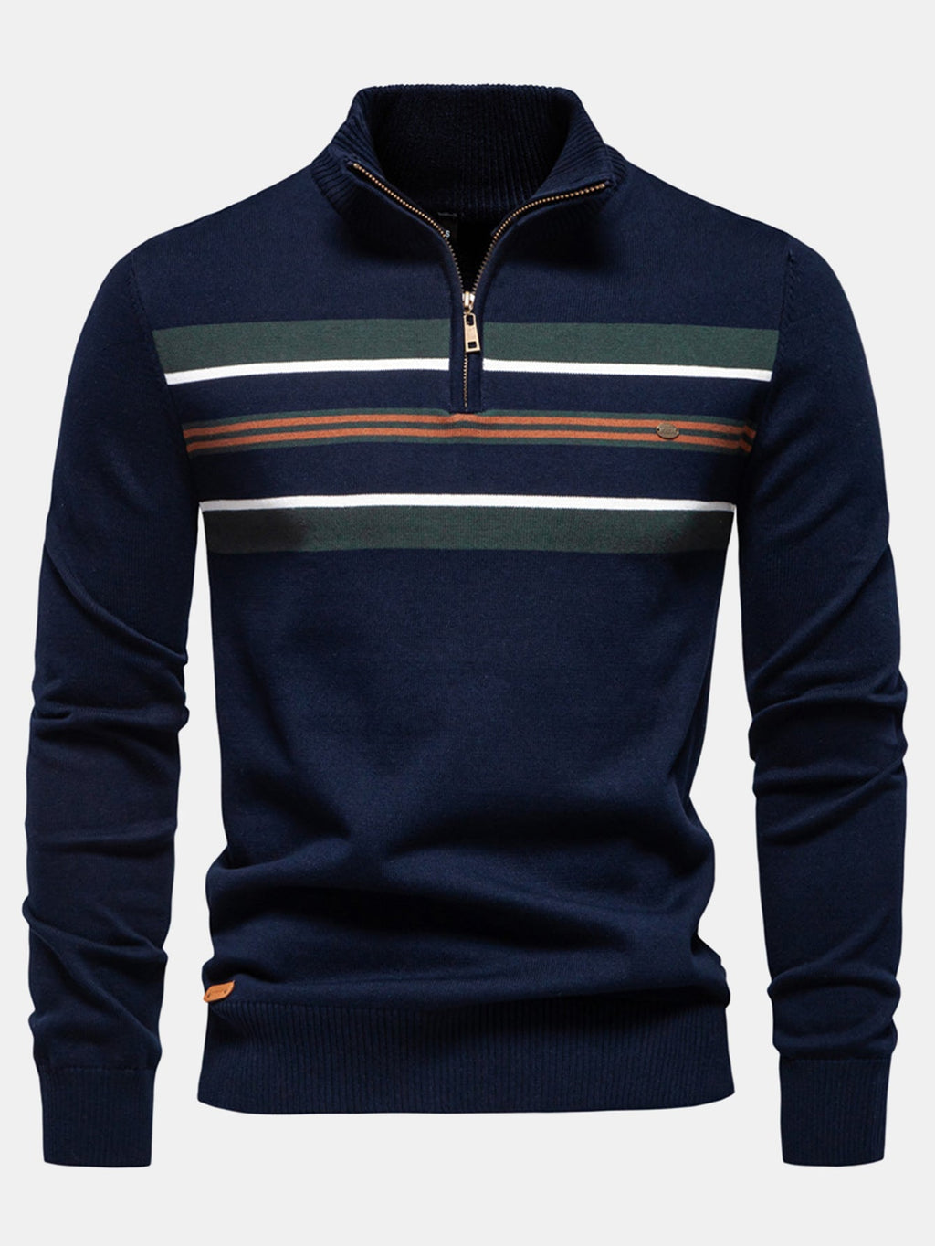 Rhys - Striped Stretch Cotton Quarter-Zip Sweater