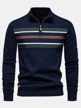 Rhys - Striped Stretch Cotton Quarter-Zip Sweater