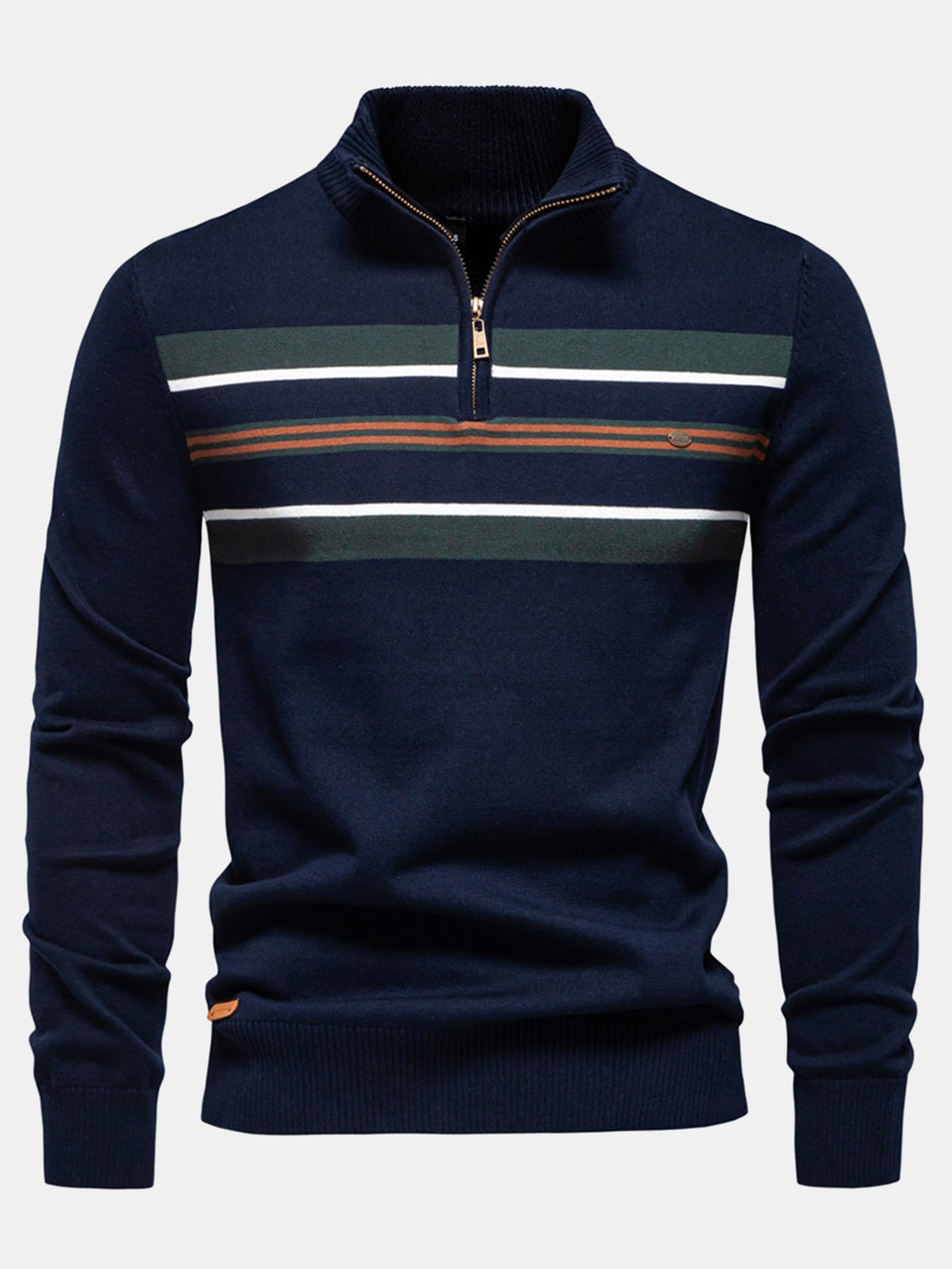 Rhys - Striped Stretch Cotton Quarter-Zip Sweater