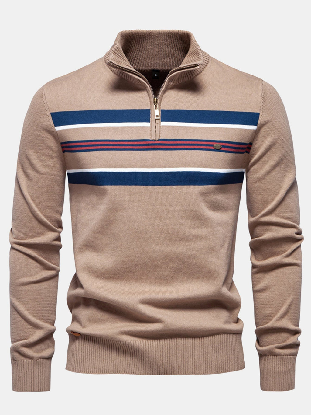 Rhys - Striped Stretch Cotton Quarter-Zip Sweater