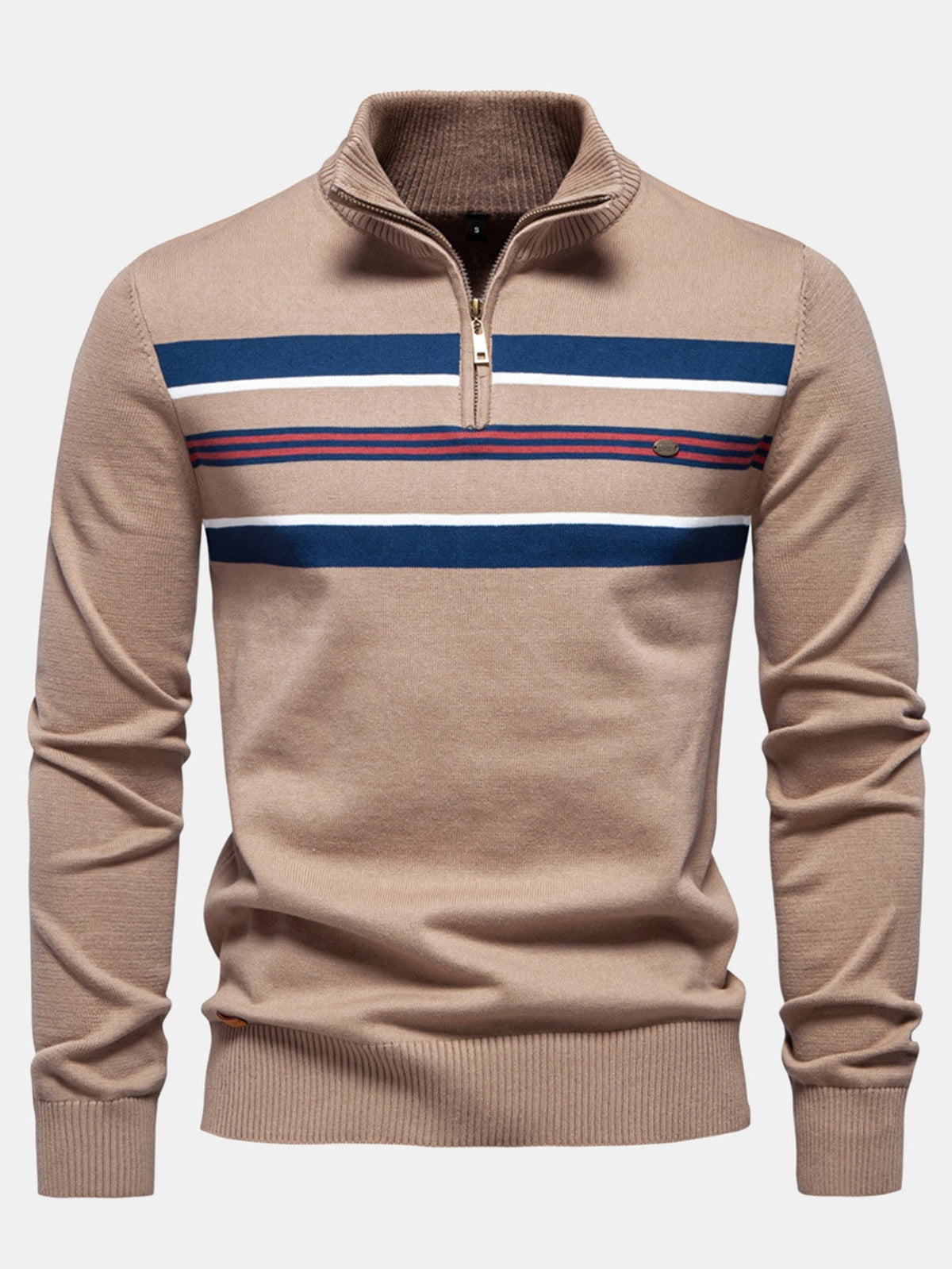 Rhys - Striped Stretch Cotton Quarter-Zip Sweater