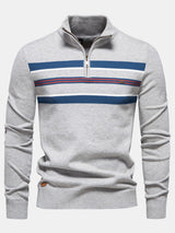 Rhys - Striped Stretch Cotton Quarter-Zip Sweater