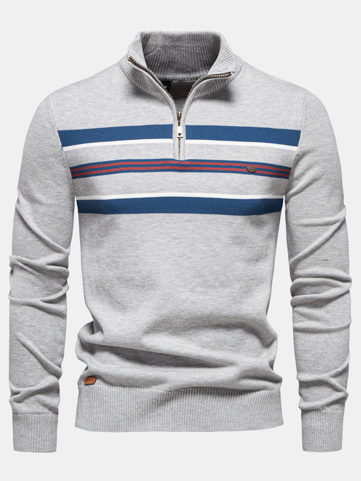 Rhys - Striped Stretch Cotton Quarter-Zip Sweater