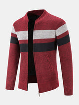 Silas - Striped Baseball Collar Zip Sweater with Teddy Lining