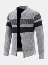 Silas - Striped Baseball Collar Zip Sweater with Teddy Lining
