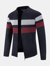 Silas - Striped Baseball Collar Zip Sweater with Teddy Lining