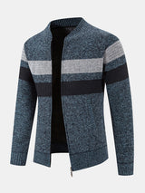 Silas - Striped Baseball Collar Zip Sweater with Teddy Lining